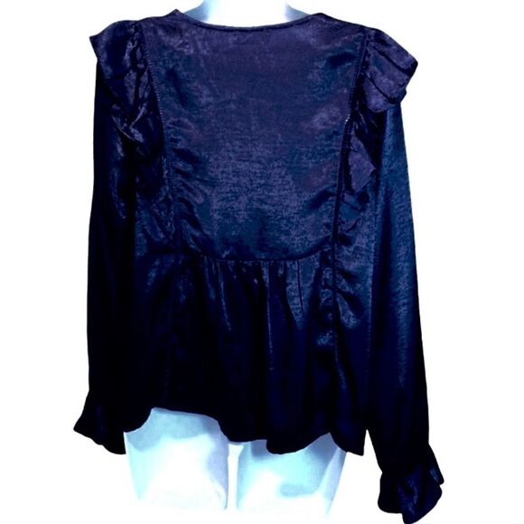 Altar’d state Ruffle navy long sleeve Top - Picture 4 of 5